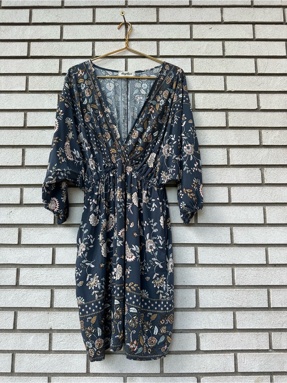 Haptics By Holly Harper 1X Boho Floral Surplice Dolman Sleeve Midi Dress